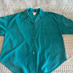 Green Short Sleeve Boxy Button Down Shirt